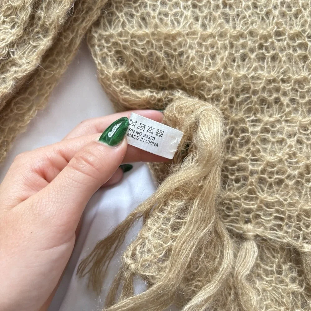 Womens Wrap Scarf Tasseled Fringe Beige Soft Fringe Winter‎ Fall Wool Romantic